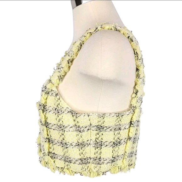 Y2K Zara Womens Crop Top Size L Yellow Black Plaid Frayed Preppy Popstar Bratz - Picture 10 of 14